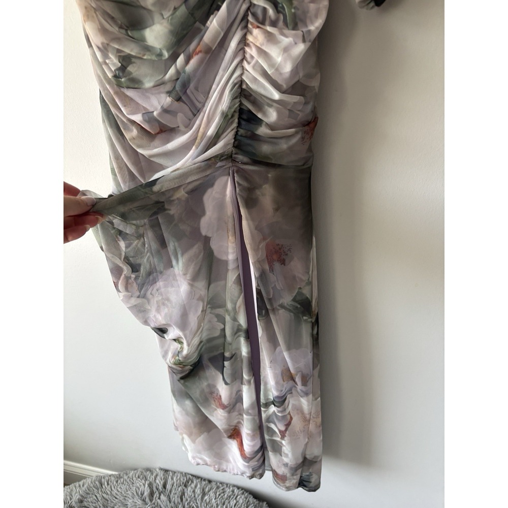 Abercrombie & Fitch Floral Mesh Asymmetrical Off-Shoulder Draped Maxi Dress XSP - Picture 7 of 7